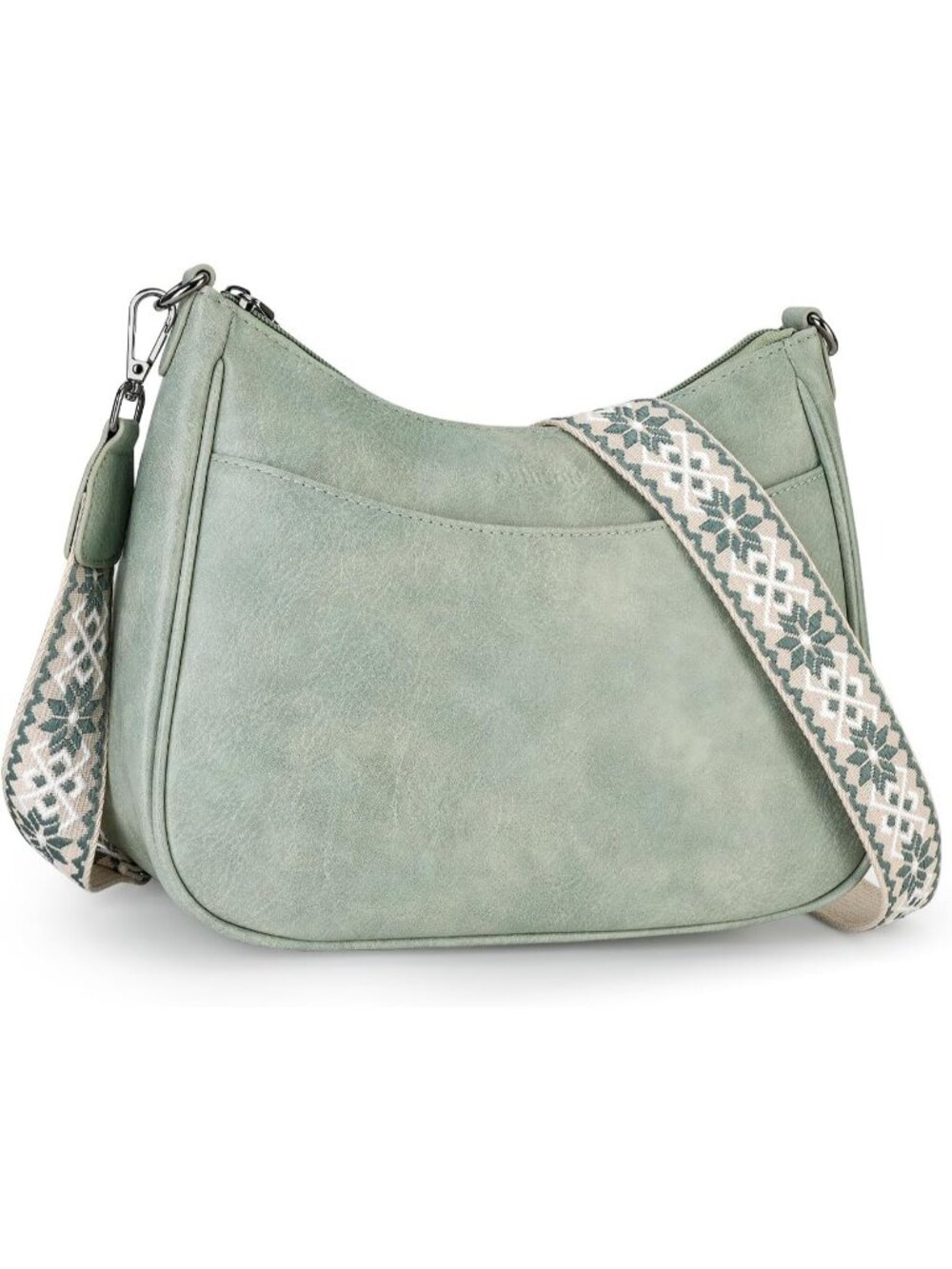 Women's Green Trendy Leather Crossbody Purse with Adjustable Strap Shoulder Bag